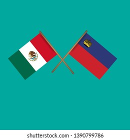 Mexico and Liechtenstein crossed flags.Language learning or travel concept 