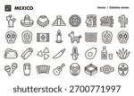 Mexico line icon set. Vector editable stroke icon.
