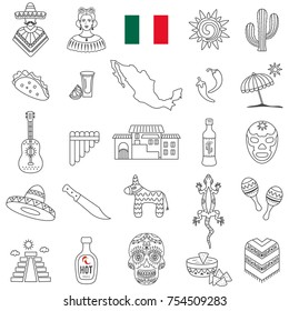 Mexico line icon set.Vector