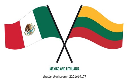 Mexico and Lithuania Flags Crossed And Waving Flat Style. Official Proportion. Correct Colors.