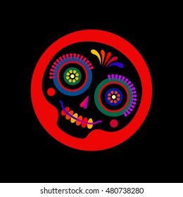 Mexico logo, icon. Folk art design element for web and print. Black vector sugar skull - symbol of mexican traditional autumn holiday - Day of the Dead (or dia de los muertos).