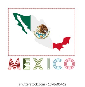 Mexico Logo. Map of Mexico with country name and flag. Creative vector illustration.