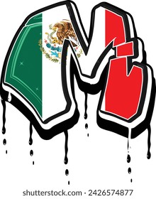 Mexico M Hand Lettering Graffiti vector template