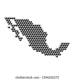 Mexico map from 3D black cubes isometric abstract concept, square pattern, angular geometric shape. Vector illustration.