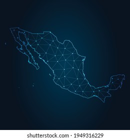 mexico Map Abstract mash line and point scales on dark background. Wire Frame 3D mesh polygonal network line.