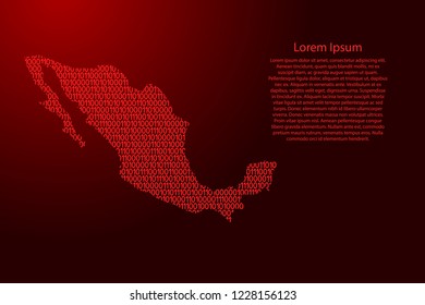 Mexico map abstract schematic from red ones and zeros binary digital code for banner, poster, greeting card. Vector illustration.