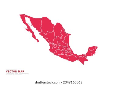 Mapa de México - estilo abstracto rojo aislado en fondo blanco para infografía, vector de diseño.