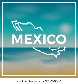 Mexico map against the backdrop of beach and tropical sea with bright sun. EPS10 vector