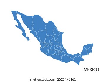 México Mapa Área Ilustración de Diseño gráfico azul Fondo blanco aislado