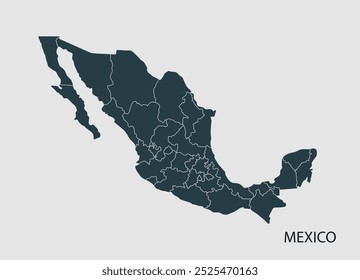 Mexiko Kartenbereich, grafische Designgrafik einzeln auf grauem Hintergrund