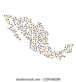 Mexico map background with blue, yellow and red stars of different sizes vector illustration eps
