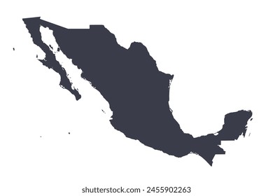 Mexico map black silhouette isolated on white. Hand drawn contour, blank country border. Vector clipart for geographic, travel or political banner background design, mexican events illustration.