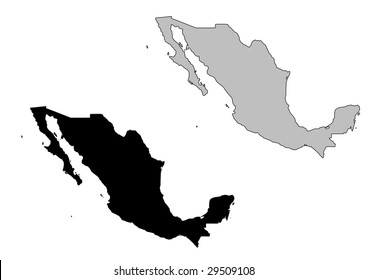 Mexico map. Black and white. Mercator projection.