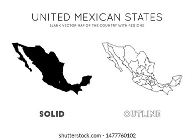 Mexico map. Blank vector map of the Country with regions. Borders of Mexico for your infographic. Vector illustration.