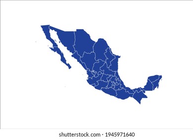 México Mapa color azul sobre fondo blanco