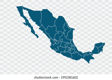 Mexico map blue Color on Backgound png