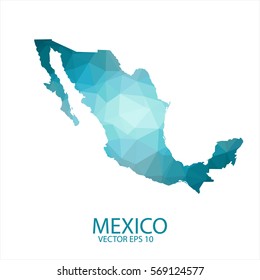 Mexico map - blue geometric rumpled triangular low poly style gradient graphic background , polygonal design for your . Vector illustration eps 10.