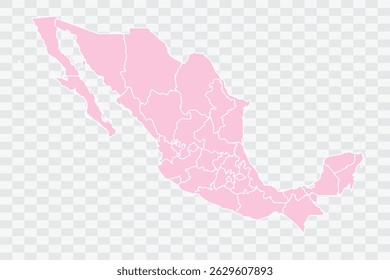 Mexico Map Blush Color on White Background quality files Png
