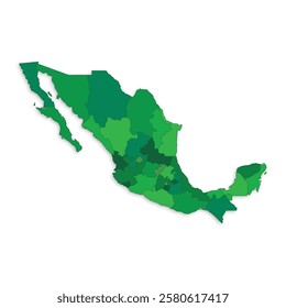 Mexico map with border highlighted regions, states, isolated on white background. Template map of Mexico. Detailed vector illustration.