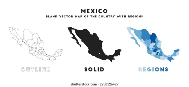 Mexico map. Borders of Mexico for your infographic. Vector country shape. Vector illustration.