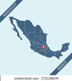 Mexico map with capital Mexico City