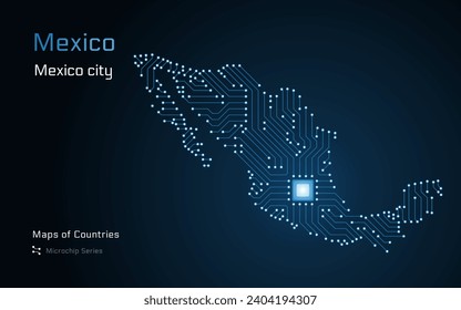 Mexiko Karte mit einer Hauptstadt von Mexiko Stadt in einem Mikrochip Muster gezeigt. E-Government. Weltländer-Vektorkarten. Mikrochip-Reihe	
