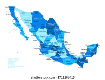 Mexico map. Cities regions Vector illustration
