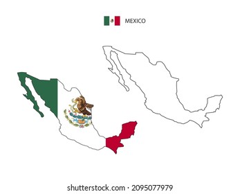 Mapa de México vector ciudad dividido por el estilo de simplicidad de contorno. Tiene 2 versiones, versión de línea delgada negra y color de la versión de bandera de país. Ambos mapas estaban en el fondo blanco.