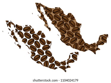 Mexico -  map of coffee bean, United Mexican States map made of coffee beans,