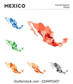 Mexico map collection. Borders of Mexico for your infographic. Colored country regions. Vector illustration.
