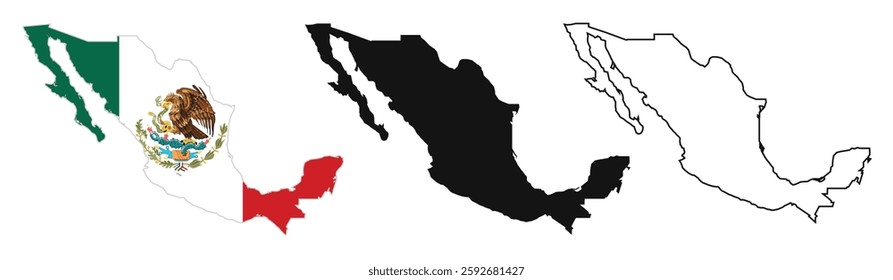 Mexico Map Collection . Official Color Map . Black and Outline Map . High-Quality Vector Collection for Travel . Education and Design