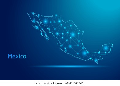 Mexico map - concept of communication technology, graphic of low poly.