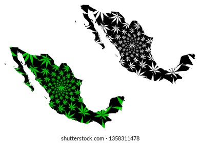 Mexico - map is designed cannabis leaf green and black, United Mexican States map made of marijuana (marihuana,THC) foliage,