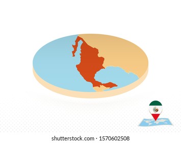 Mexico map designed in isometric style, orange circle map of Mexico for web, infographic and more.
