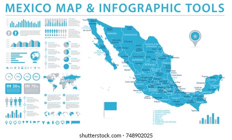 Mexico Map - Detailed Info Graphic Vector Illustration