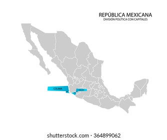 Mexico map, Estado de Colima