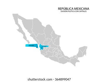 Mexico map, Estado de Nayarit