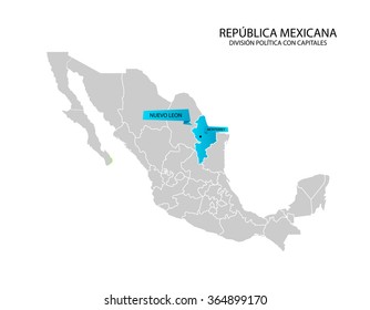 Mexico map, Estado de Nuevo Leon