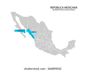 Mexico map, Estado de Sinaloa