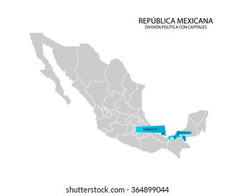 Mexico map, Estado de Tabasco