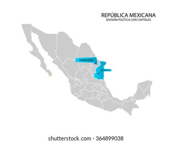 Mexico map, Estado de Tamaulipas