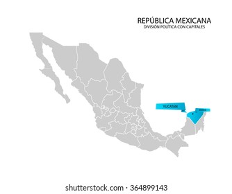 Mexico map, Estado de Yucatan