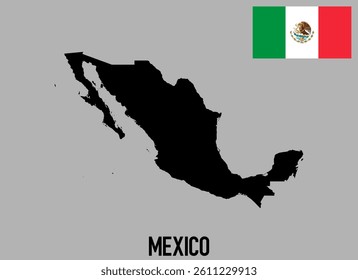 Mexico Map and flag - black World Map and flag International vector template with High detailed isolated on grey background - Vector