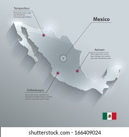 Mexico map flag glass card paper 3D vector 