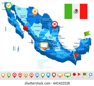 Mexico map and flag - highly detailed vector illustration