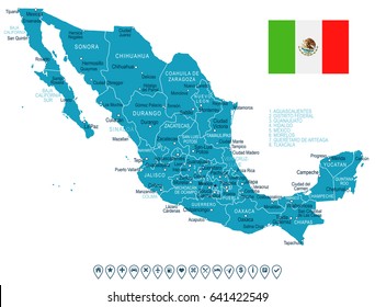 Mexico map and flag - highly detailed vector illustration