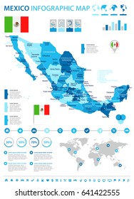 Mexico map and flag - highly detailed vector illustration