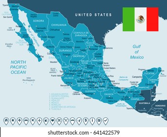 Mexico map and flag - highly detailed vector illustration