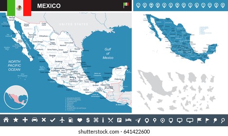 Mexico map and flag - highly detailed vector illustration