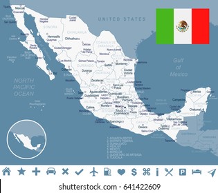 Mexico map and flag - highly detailed vector illustration